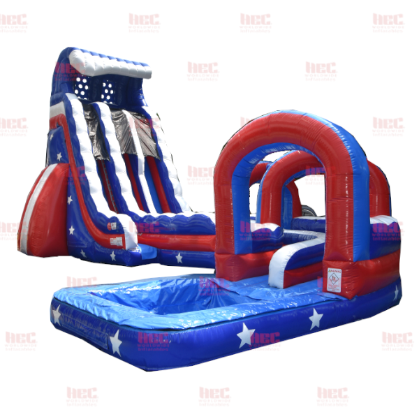 27 Foot Patriot® Challenge Curved Slide Double Lane Deep Pool with Slip and Slide