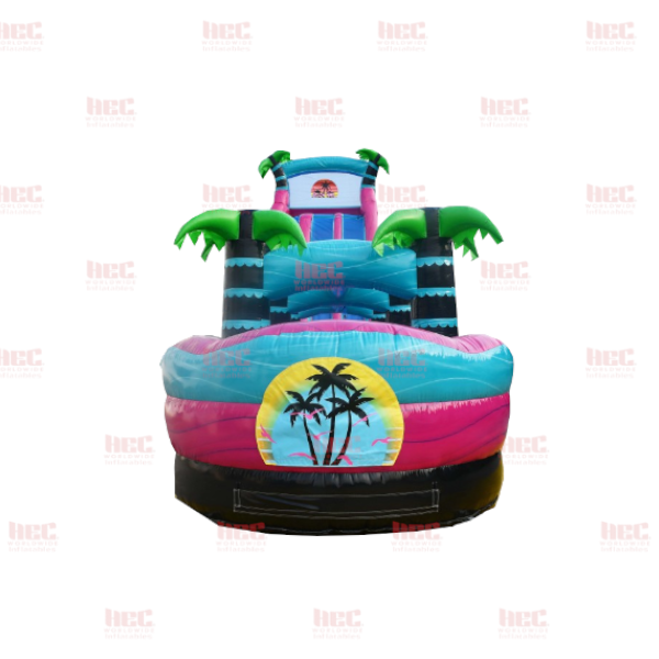27 Foot Beach Vibe Non Themed Double Lane Inflated Pool with Slip and Slide