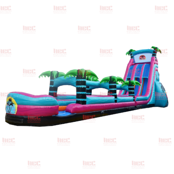 27 Foot Beach Vibe Non Themed Double Lane Inflated Pool with Slip and Slide