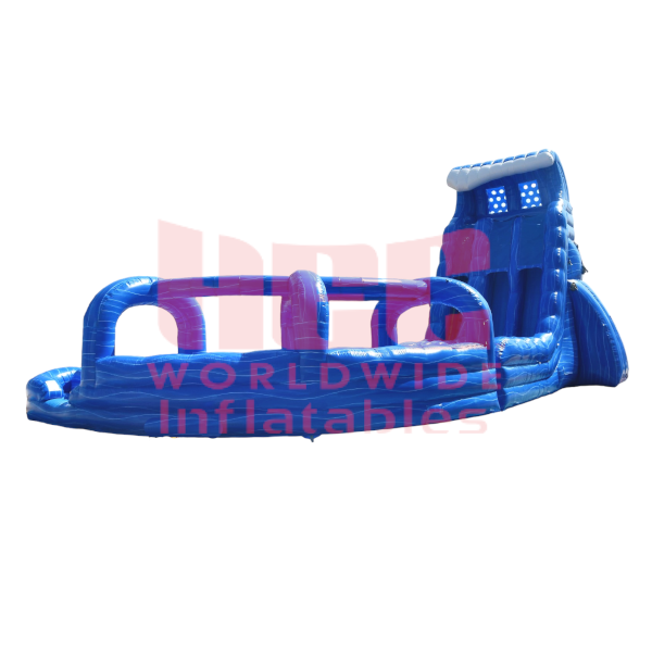 27 Foot Blue Hurricane Double Lane Inflated Pool J-Series Curved Slide with Slip and Slide