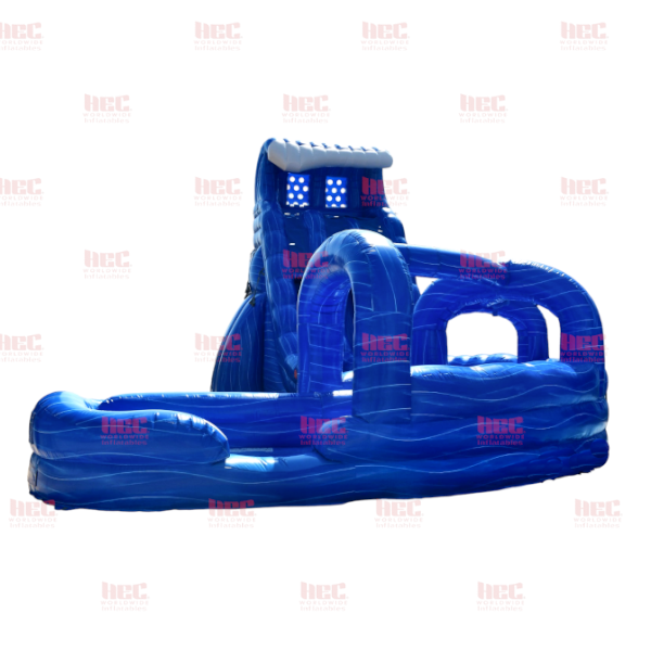 27 Foot Blue Hurricane Double Lane Inflated Pool J-Series Curved Slide with Slip and Slide