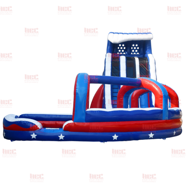 27 Foot Patriot® Challenge Curved Slide Double Lane Inflated Pool with Slip and Slide