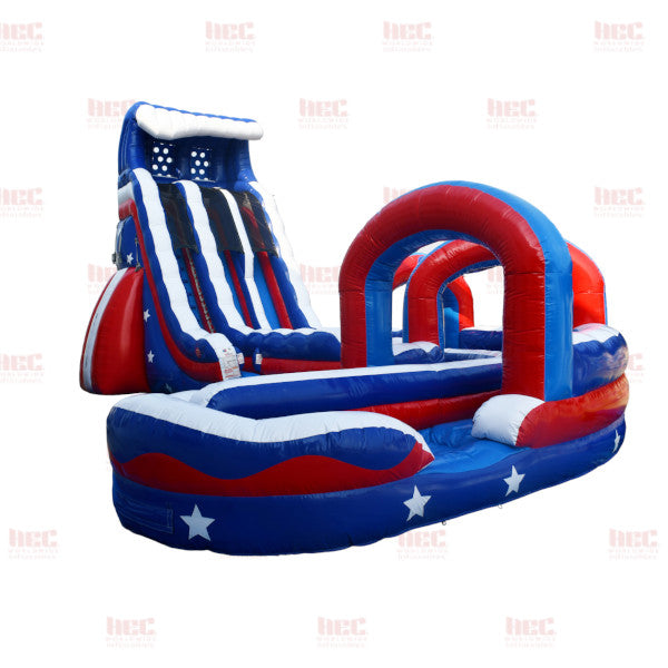 27 Foot Patriot® Challenge Curved Slide Double Lane Inflated Pool with Slip and Slide