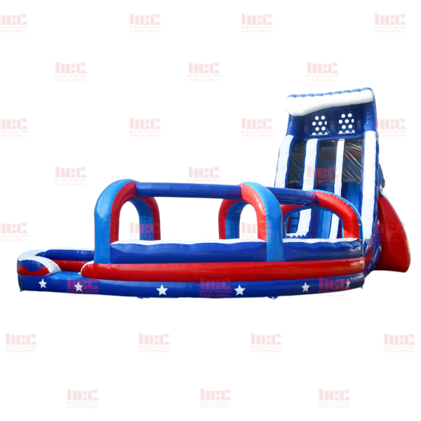 27 Foot Patriot® Challenge Curved Slide Double Lane Inflated Pool with Slip and Slide