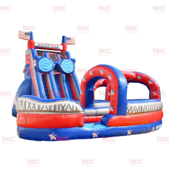27 Foot Patriot® Challenge Curved Slide Double Lane Inflated Pool with Slip and Slide Glasses