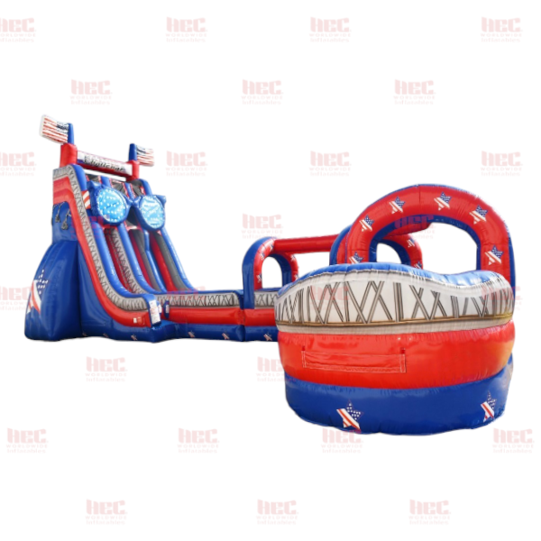27 Foot Patriot® Challenge Curved Slide Double Lane Inflated Pool with Slip and Slide Glasses