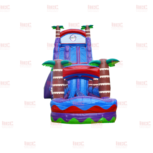 27 Foot Tropical Hurricane® Double Lane Inflated Pool with Slip and Slide Marble Red