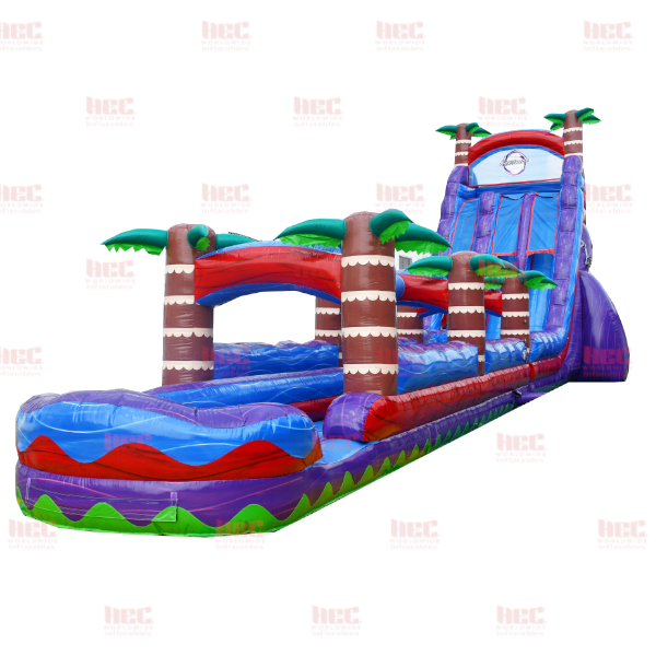 27 Foot Tropical Hurricane® Double Lane Inflated Pool with Slip and Slide Marble Red