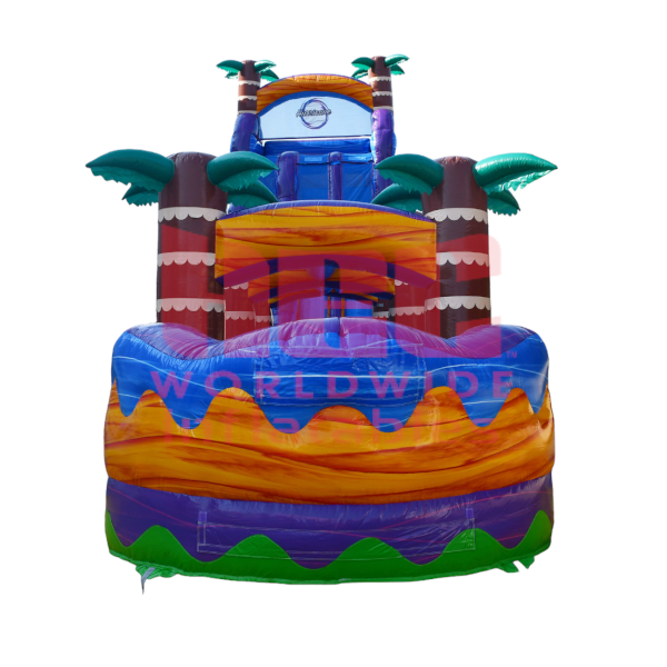 Piscina inflable de dos carriles Tropical Hurricane® de 27 pies con tobogán y resbaladilla, color naranja mármol 