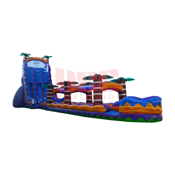 Piscina inflable de dos carriles Tropical Hurricane® de 27 pies con tobogán y resbaladilla, color naranja mármol 