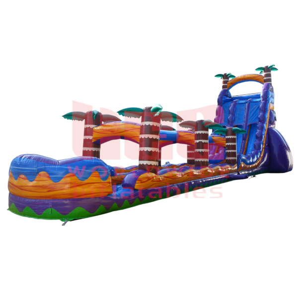 Piscina inflable de dos carriles Tropical Hurricane® de 27 pies con tobogán y resbaladilla, color naranja mármol 