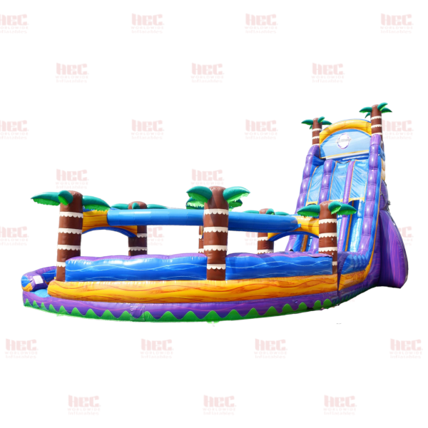 27 Foot Tropical Double Lane Inflated Pool J-Series Curved Slide with Slip and Slide
