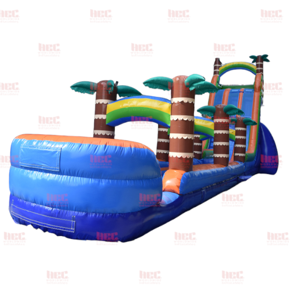 Piscina inflable de dos carriles con tobogán tropical de 27 pies con tobogán y resbaladilla 