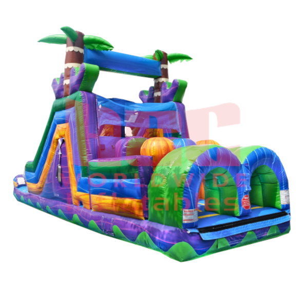 30 Foot Tropical Obstacle Course Inflated Pool Wet and Dry