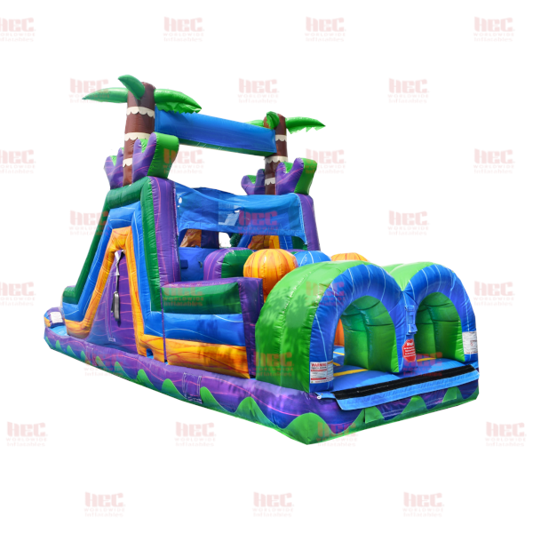 Piscina inflable con pista de obstáculos de 30 pies, húmeda y seca 