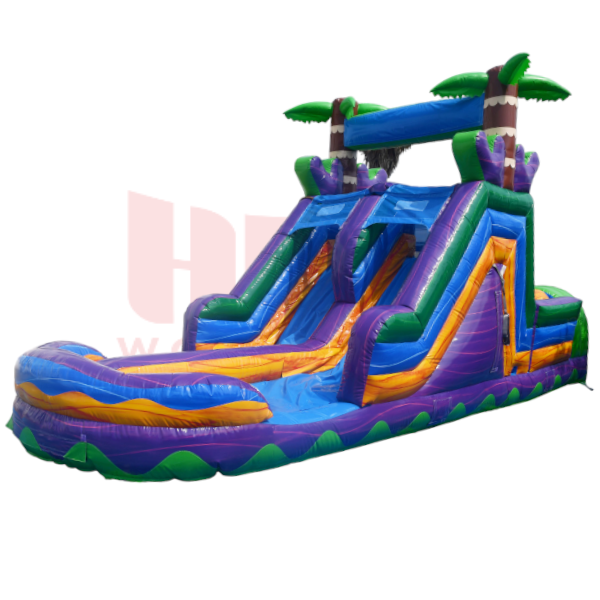 30 Foot Tropical Obstacle Course Inflated Pool Wet and Dry