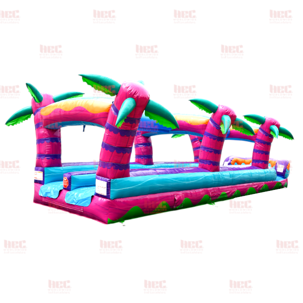 35 Foot Tropical Hurricane Double Lane Slip and Slide Inflated Pool Marble Pink