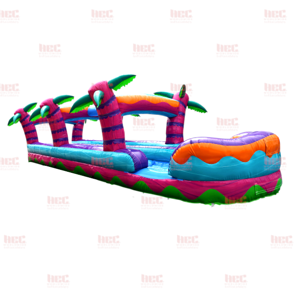 35 Foot Tropical Hurricane Double Lane Slip and Slide Inflated Pool Marble Pink