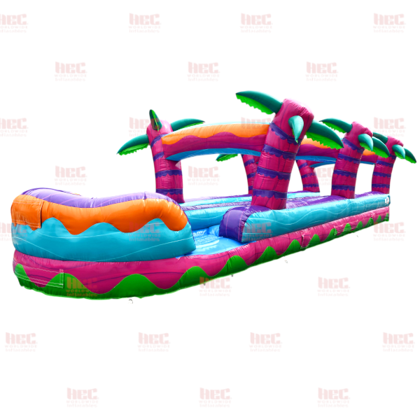35 Foot Tropical Hurricane Double Lane Slip and Slide Inflated Pool Marble Pink