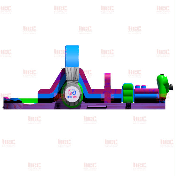Piscina inflable con pista de obstáculos para jugadores de 45 pies, piso elevado, húmeda y seca 