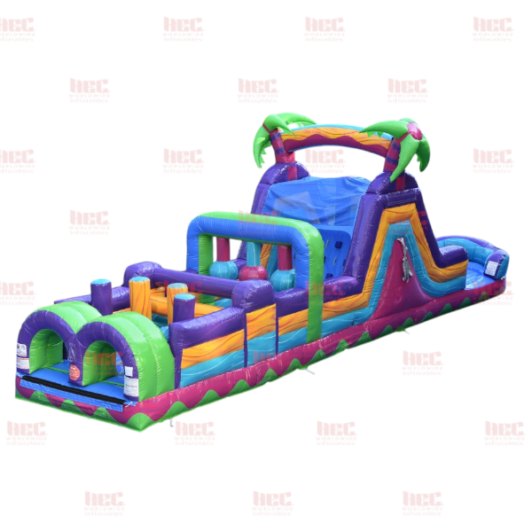 40 Foot Tropical Obstacle Course Wet / Dry Marble Pink