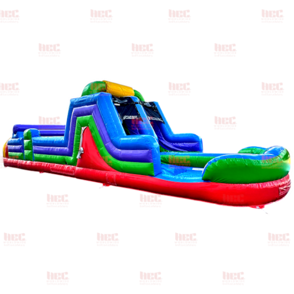 Piscina inflable con pista de obstáculos para jugadores de 45 pies, piso elevado, húmeda y seca 