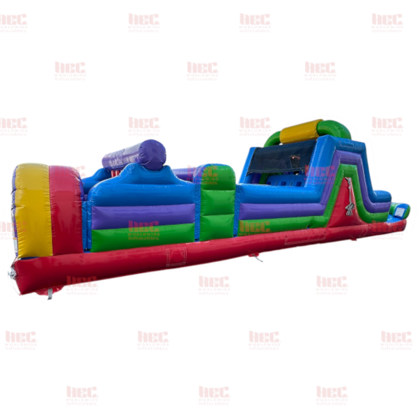 Piscina inflable con pista de obstáculos para jugadores de 45 pies, piso elevado, húmeda y seca 