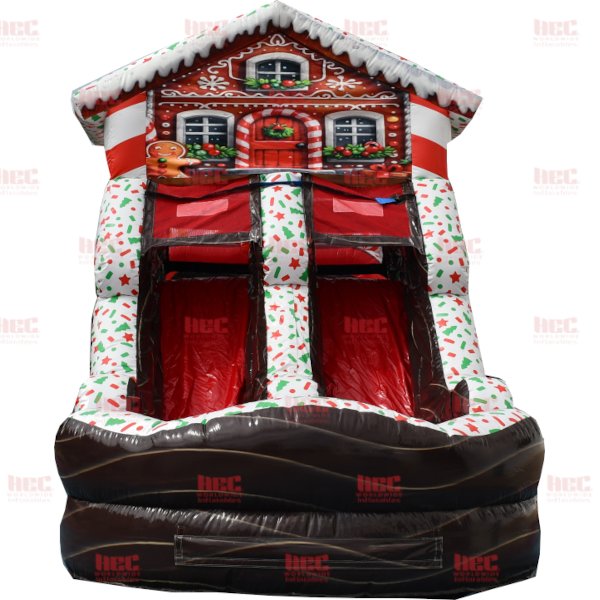 43 Foot Gingerbread Obstacle Course Inflated Pool Wet / Dry