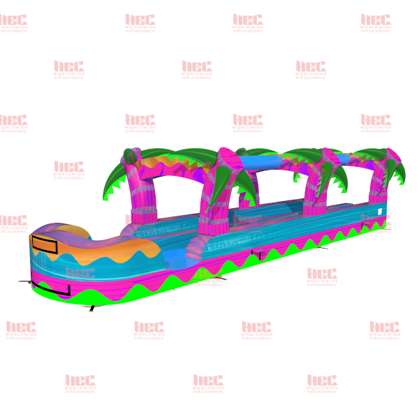 35 Foot Tropical Hurricane Double Lane Slip and Slide Inflated Pool Marble Pink