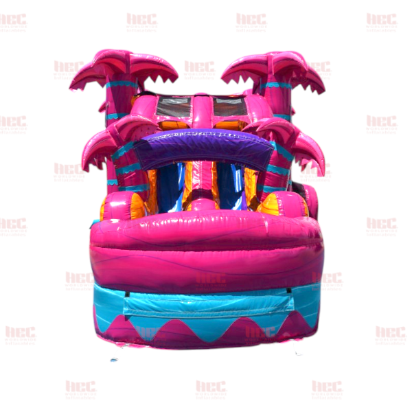Tropical Pink Combo Double Lane Inflated Pool Wet/Dry