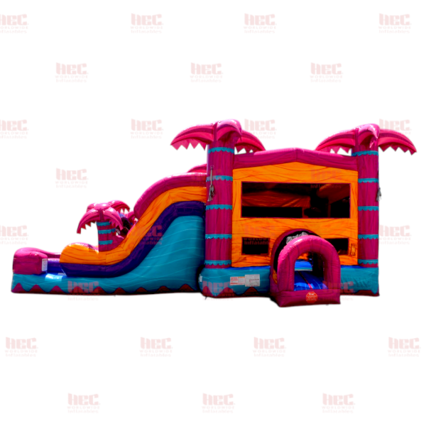 Tropical Pink Combo Double Lane Inflated Pool Wet/Dry
