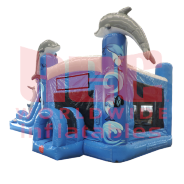 Piscina inflable de doble carril Dolphin Blue Combo Blue, húmeda y seca 