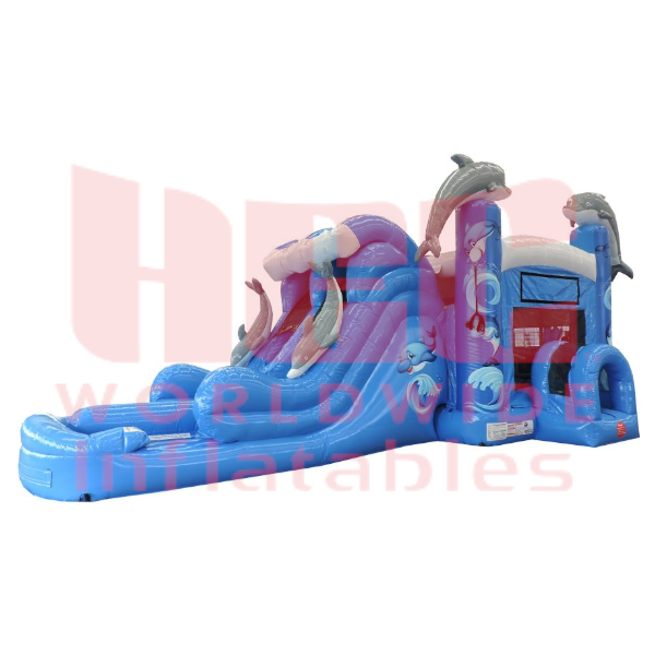 Piscina inflable de doble carril Dolphin Blue Combo Blue, húmeda y seca 