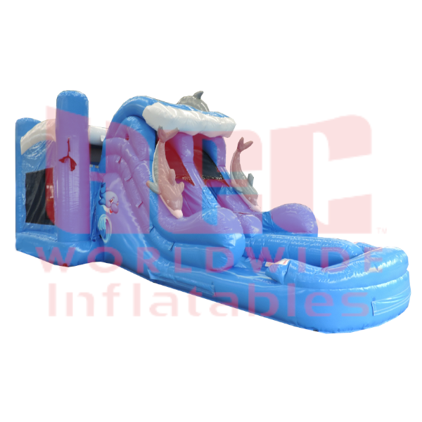 Dolphin Blue Combo Blue Double Lane Inflated Pool Wet and Dry