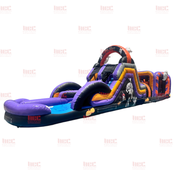 43 Foot Halloween Obstacle Course Inflated Pool Elevated Floor Wet / Dry