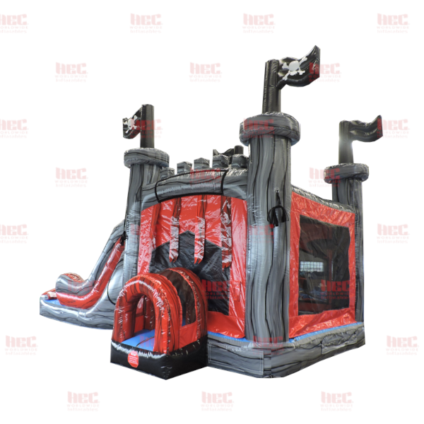 Piscina inflable de dos carriles combinada Pirate Palace, húmeda y seca 