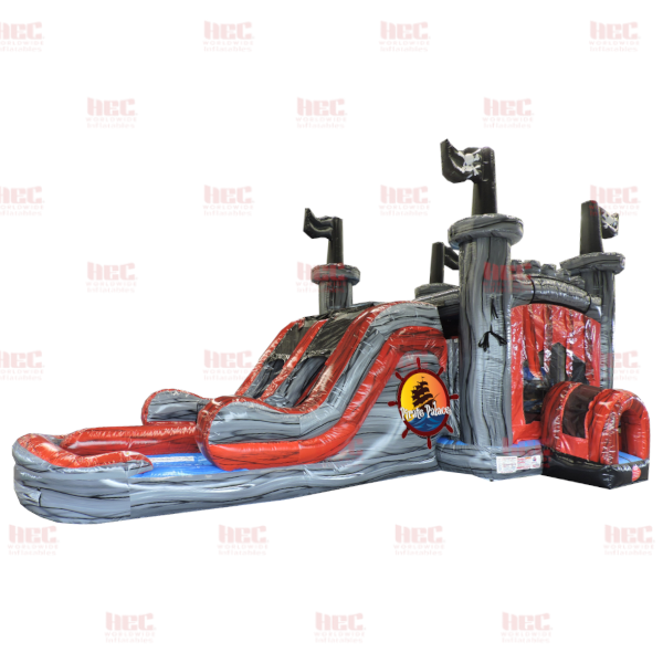 Piscina inflable de dos carriles combinada Pirate Palace, húmeda y seca 