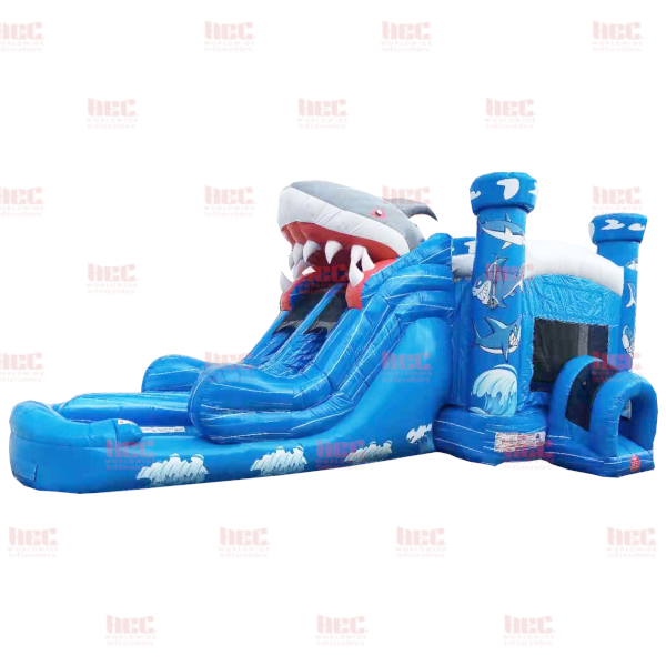 Shark Blue Combo Double Lane Inflated Pool Wet/Dry