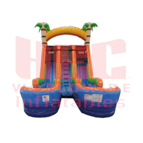 Piscina inflable de dos carriles con doble salpicadura tropical 